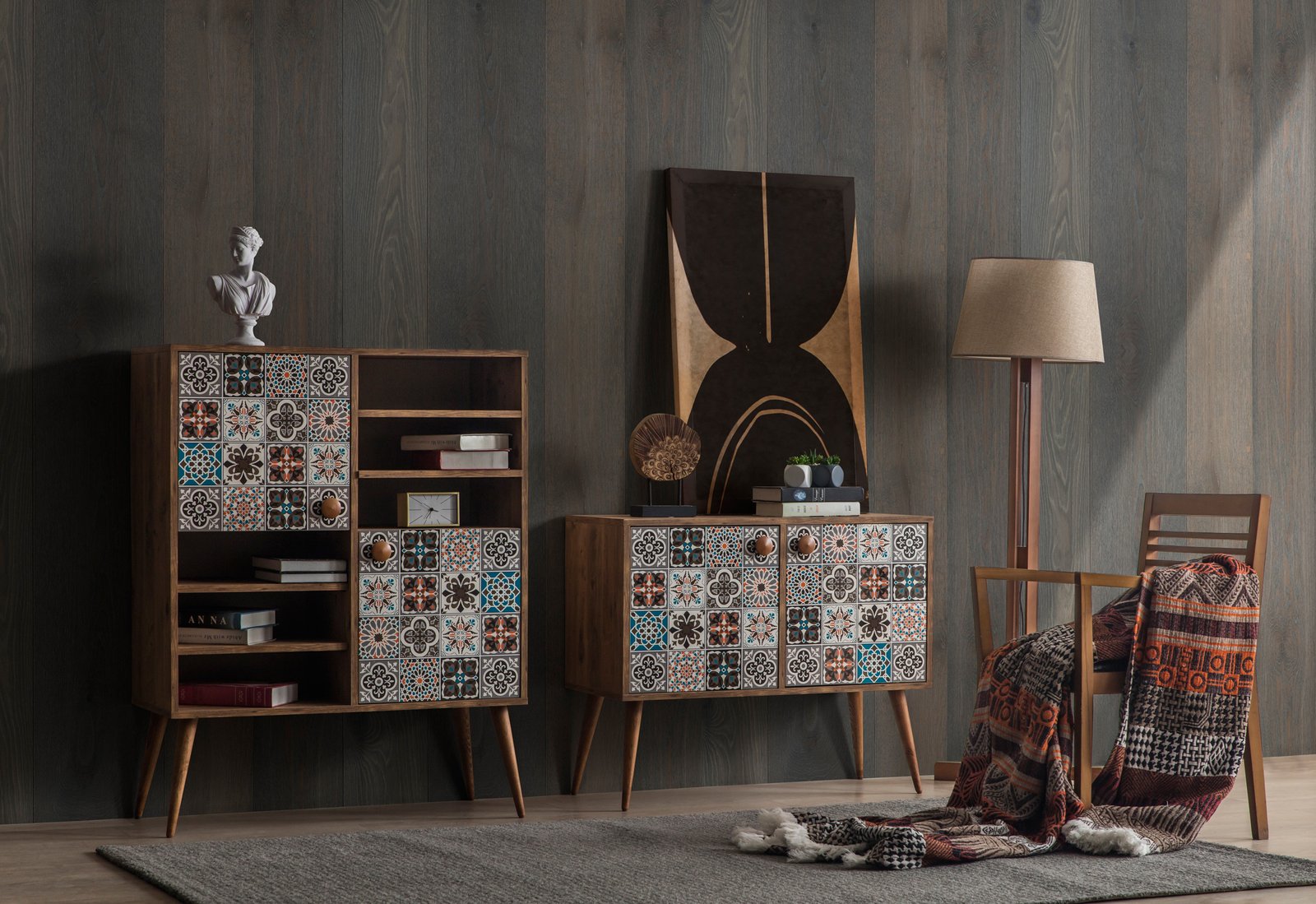 COOL-01-(4) Mono Retro Mini Konsol ve Kitaplık Seti - Görsel 1