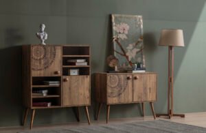 Mono Ceviz Mini Konsol ve Kitaplık Seti