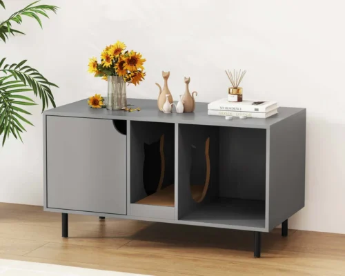 Costway 40 Hidden Cat Washroom with Storage Removable Scratcher Metal 3